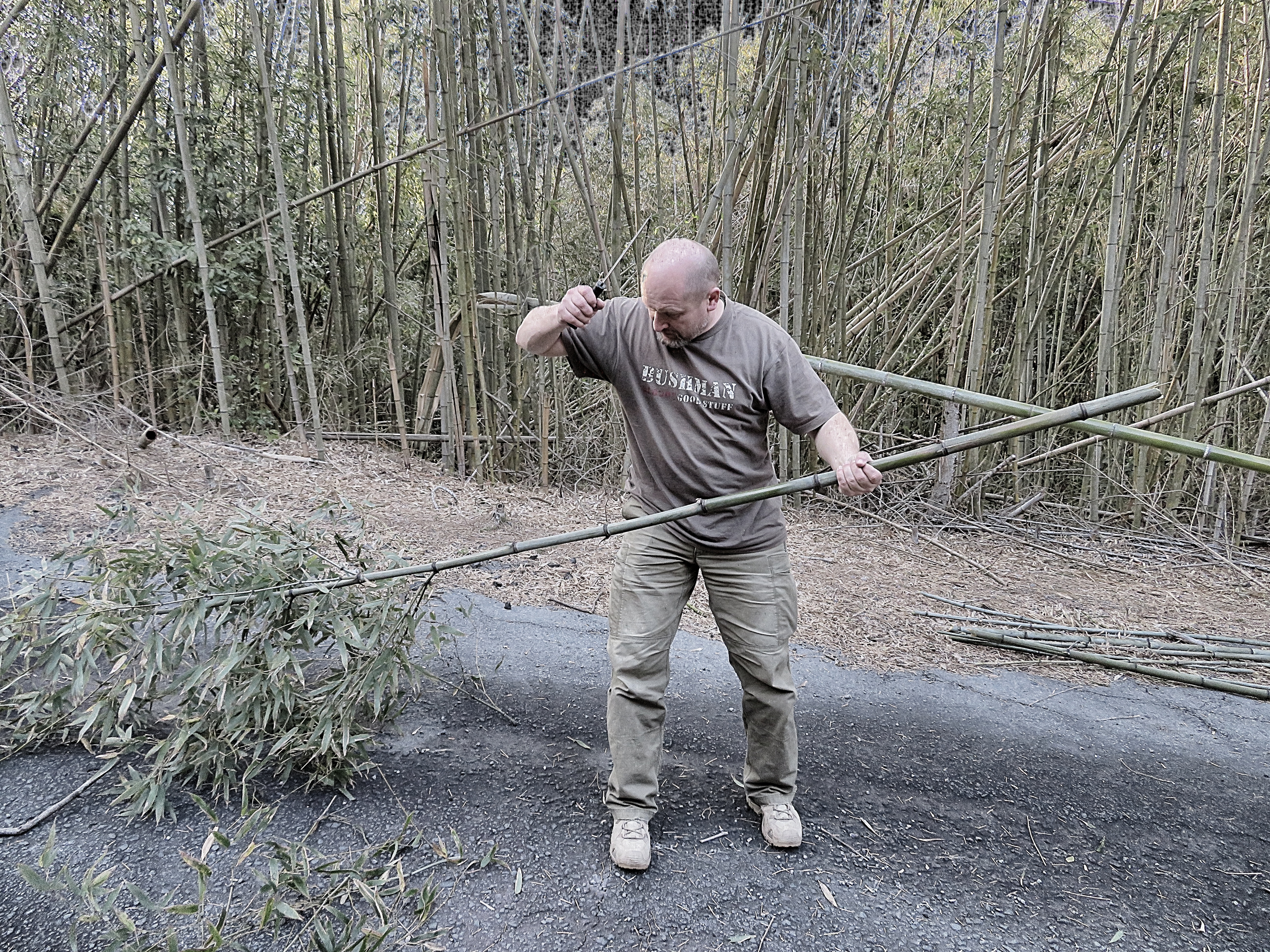 Cold steel Recon Tanto v akci – odsekávání zelených bambusů Madake.